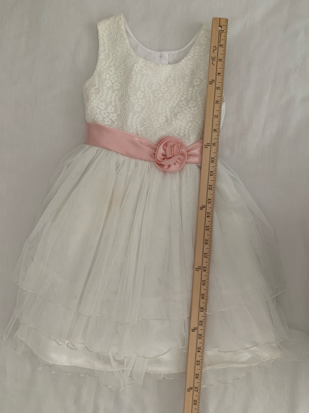 Jona Michelle White Lace Tulle Dress Size 6 Pink Sash Formal Special Occasion - Picture 7 of 10